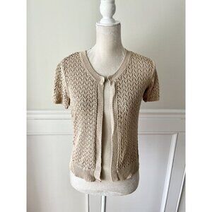 White Stag Tan Open-Knit Cropped Cardigan Sweater With Single Clasp Closure S
